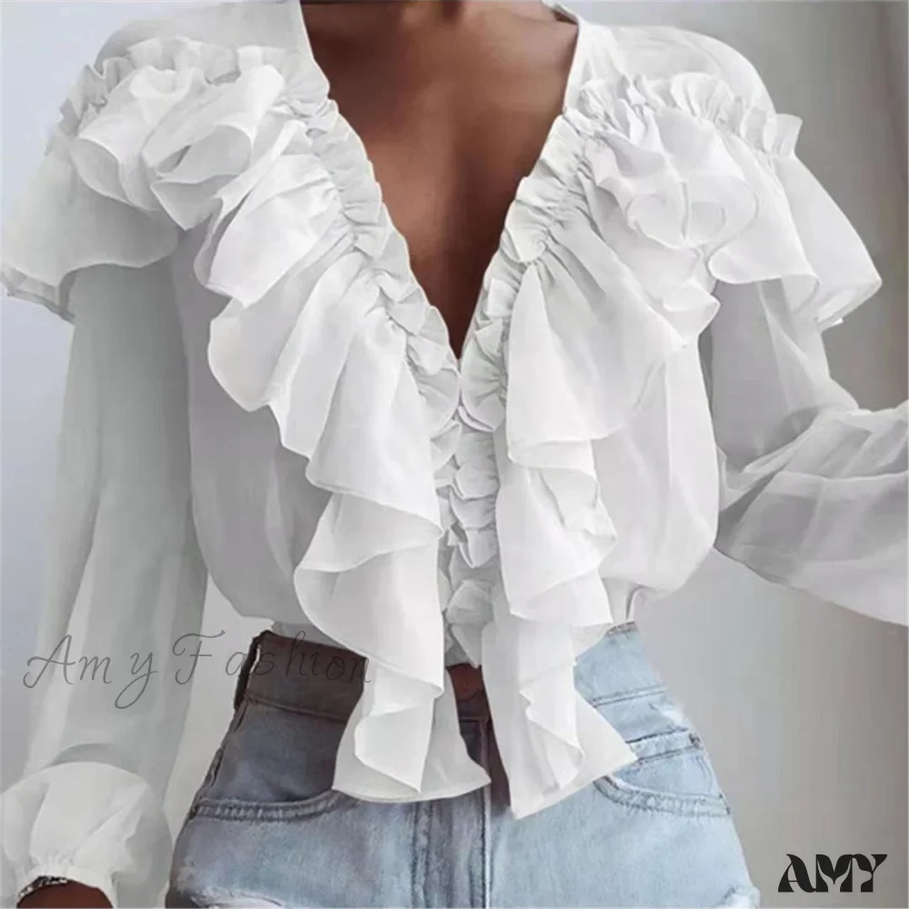 Amy Fashion - Chiffon Shirt Work Casual Lady Solid Color - Image 5