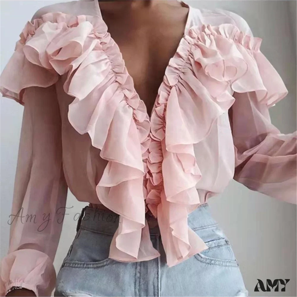 Amy Fashion - Chiffon Shirt Work Casual Lady Solid Color - Image 6