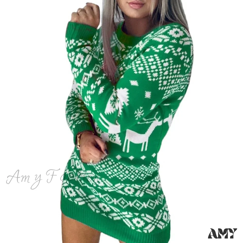 Amy Fashion - Christmas Long Sleeve Round Neck Knitted Pullover - Image 3