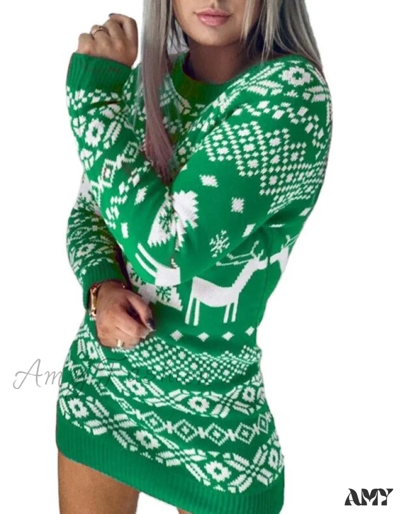 Amy Fashion - Christmas Long Sleeve Round Neck Knitted Pullover - Image 4