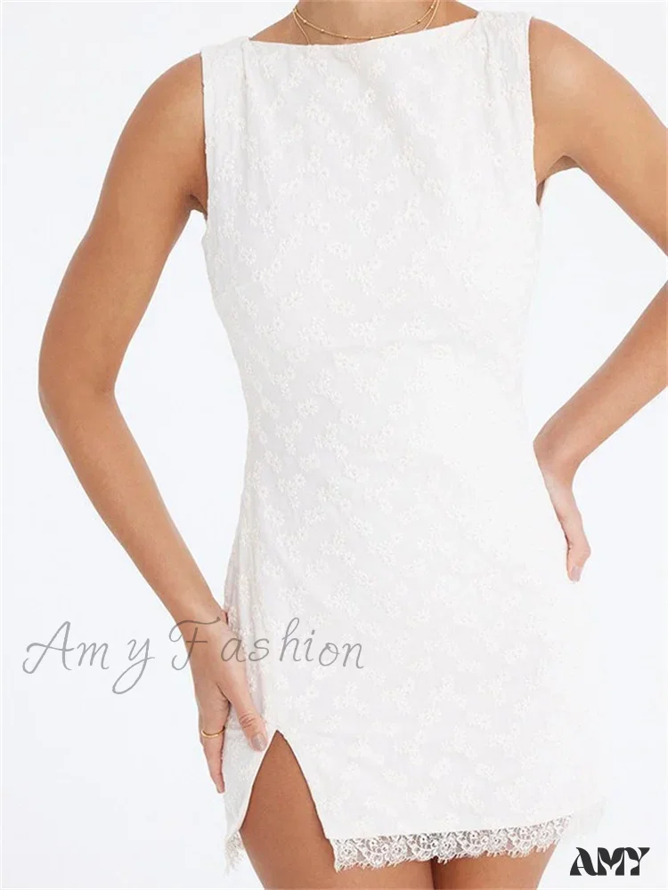 Amy Fashion - Lace Floral Elegant Sleeveless Backless Lace Mini Dress - Image 3