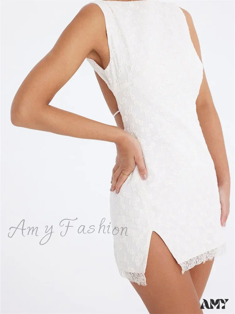Amy Fashion - Lace Floral Elegant Sleeveless Backless Lace Mini Dress - Image 4