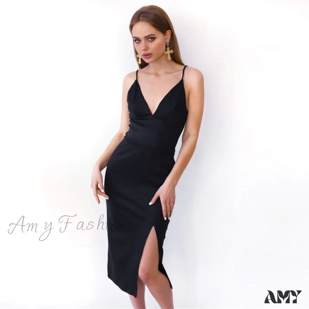 Amy Fashion - Churses Sexy Deep V-Neck Backless Spaghetti Strap Dress - Image 6