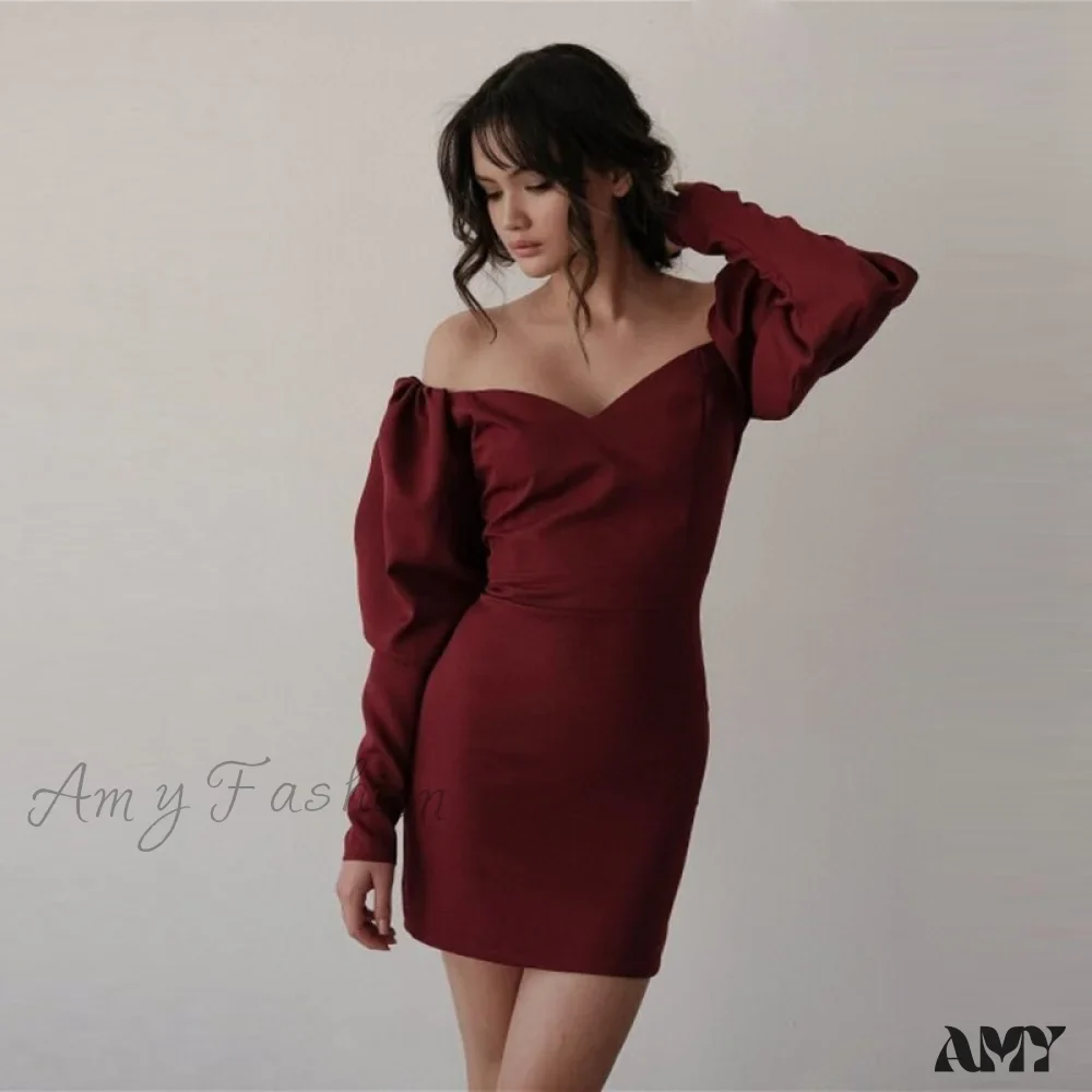Amy Fashion - Churses Sexy Puff Sleeve Off The Shoulder Bodycon Dress - Image 13