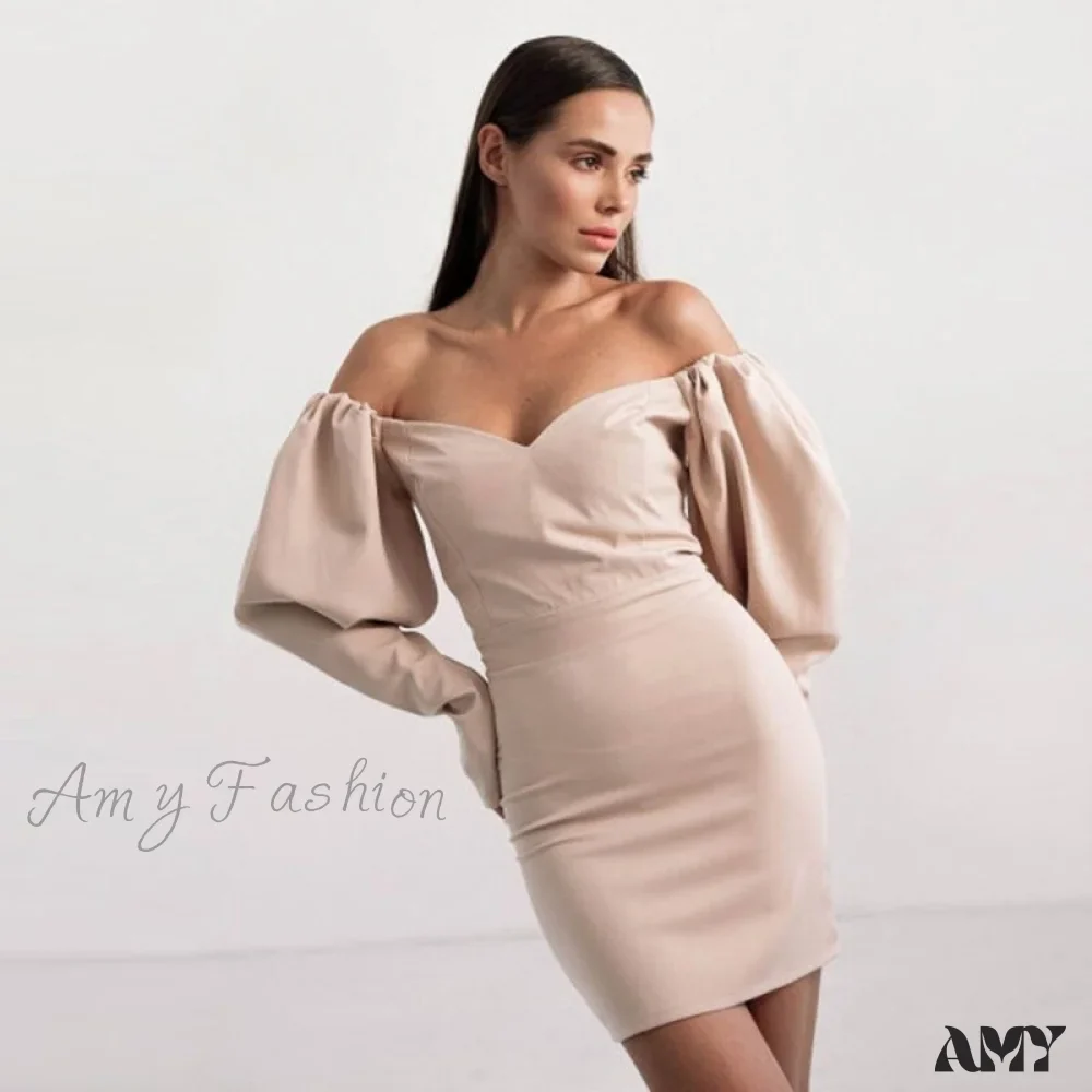 Amy Fashion - Churses Sexy Puff Sleeve Off The Shoulder Bodycon Dress - Image 6