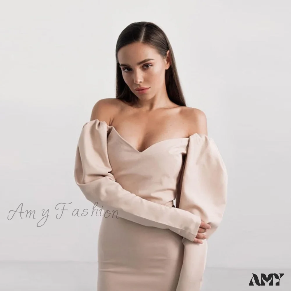 Amy Fashion - Churses Sexy Puff Sleeve Off The Shoulder Bodycon Dress - Image 7