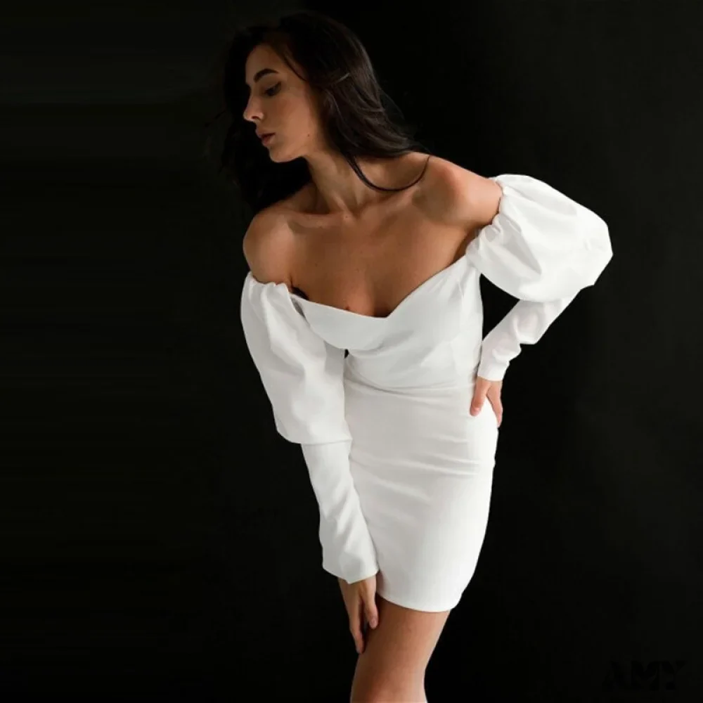 Amy Fashion - Churses Sexy Puff Sleeve Off The Shoulder Bodycon Dress - Image 8