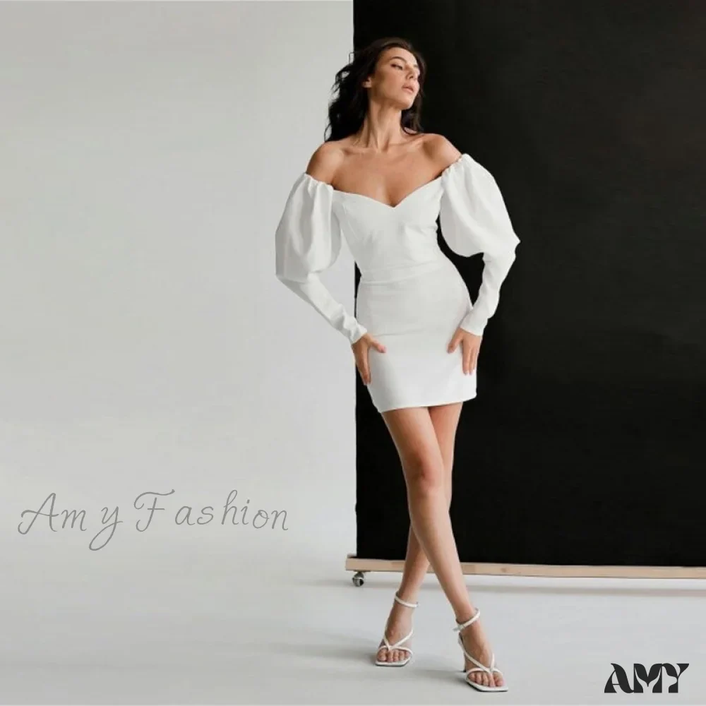 Amy Fashion - Churses Sexy Puff Sleeve Off The Shoulder Bodycon Dress - Image 9