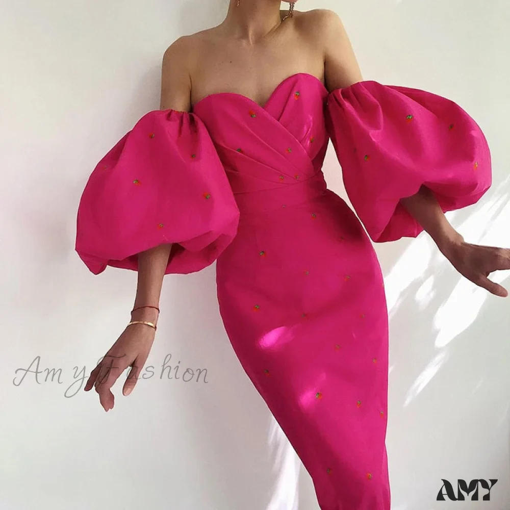 Amy Fashion - Sexy Strawberry Dot Off The Shoulder Bodycon Dress - Image 5