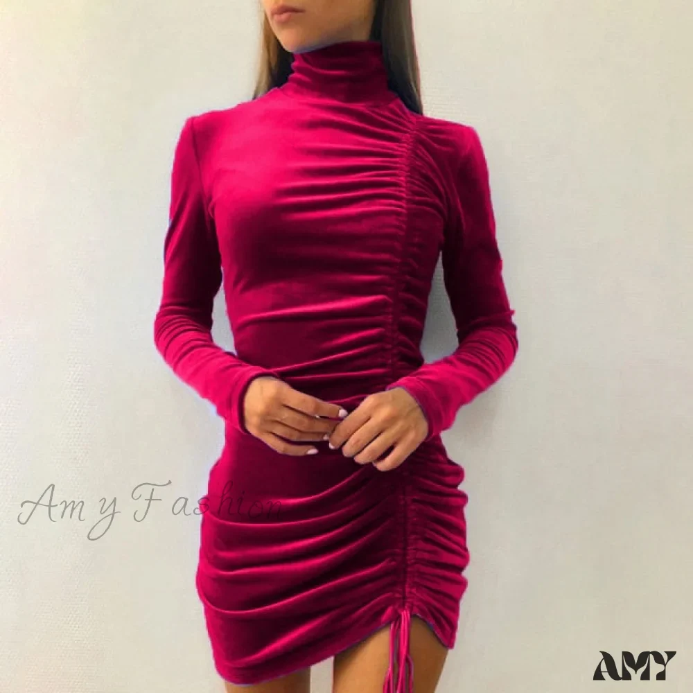 Amy Fashion - Clubwear Turtleneck Velvet Dresses - Image 10