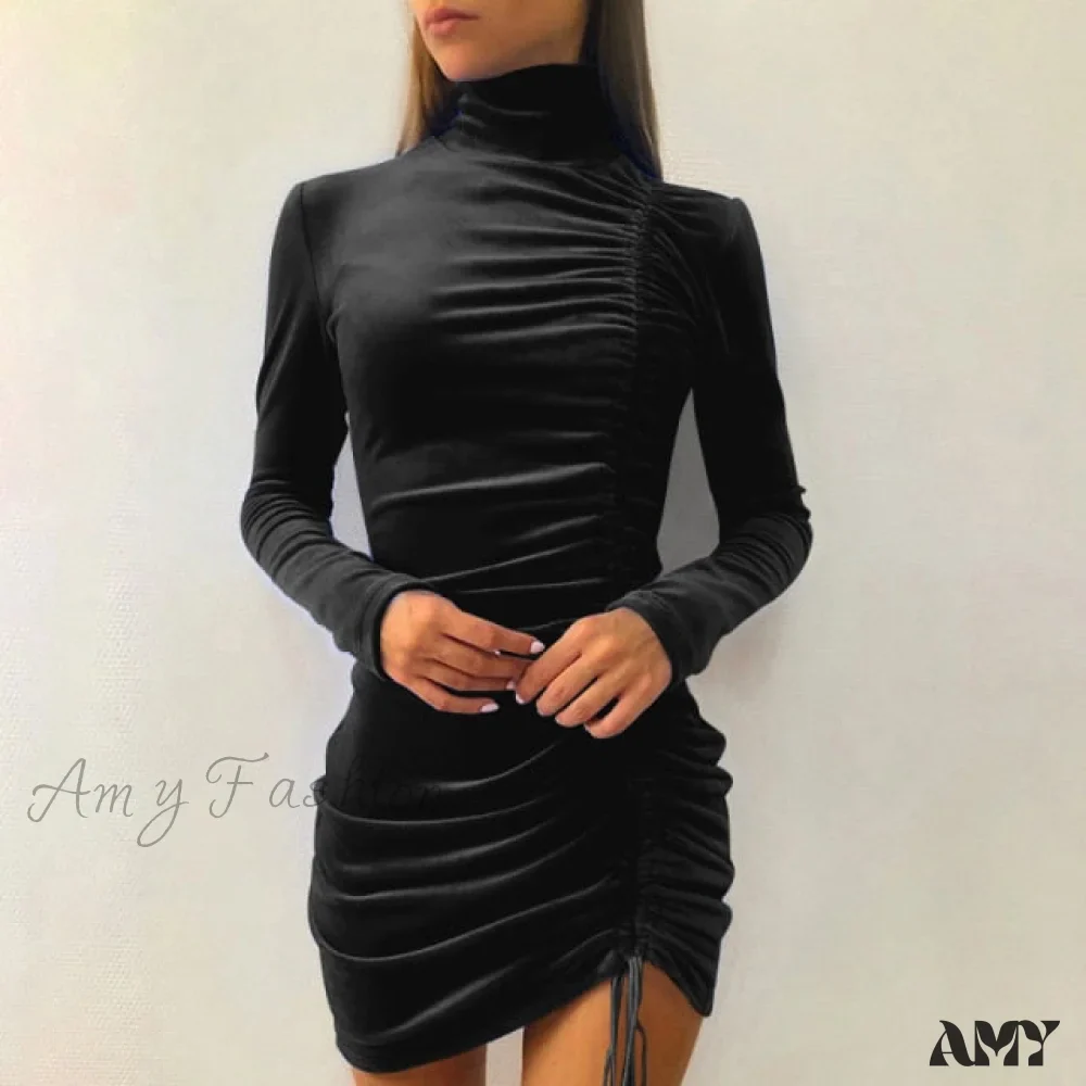 Amy Fashion - Clubwear Turtleneck Velvet Dresses - Image 12