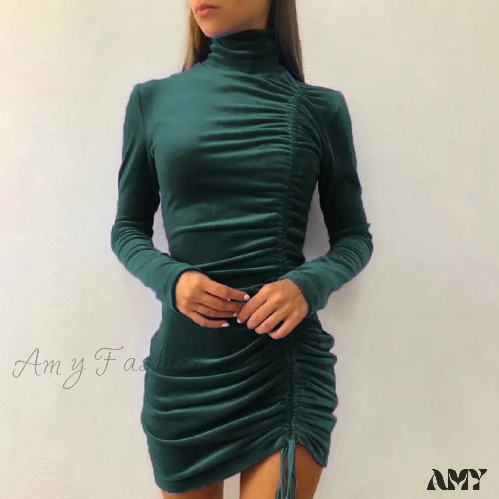 Amy Fashion - Clubwear Turtleneck Velvet Dresses - Image 13