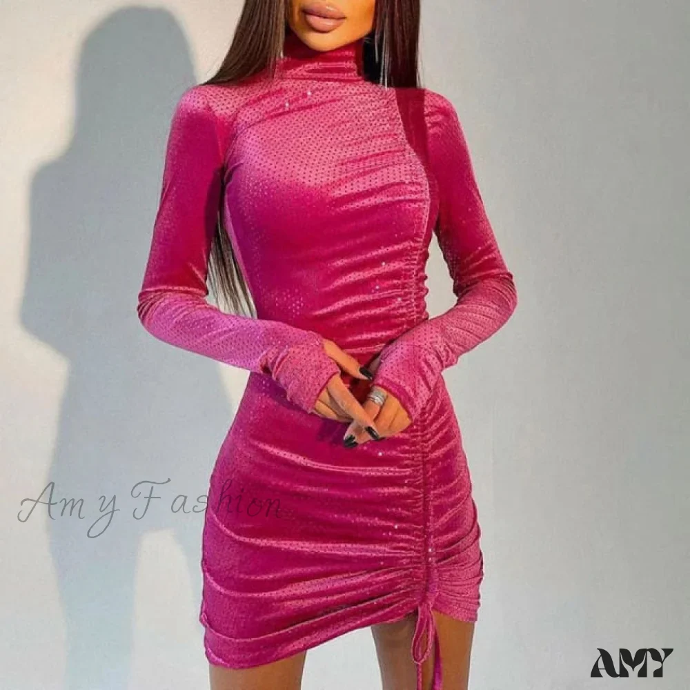 Amy Fashion - Clubwear Turtleneck Velvet Dresses - Image 3