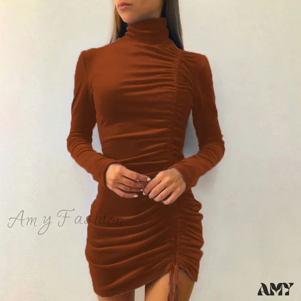 Amy Fashion - Clubwear Turtleneck Velvet Dresses - Image 4
