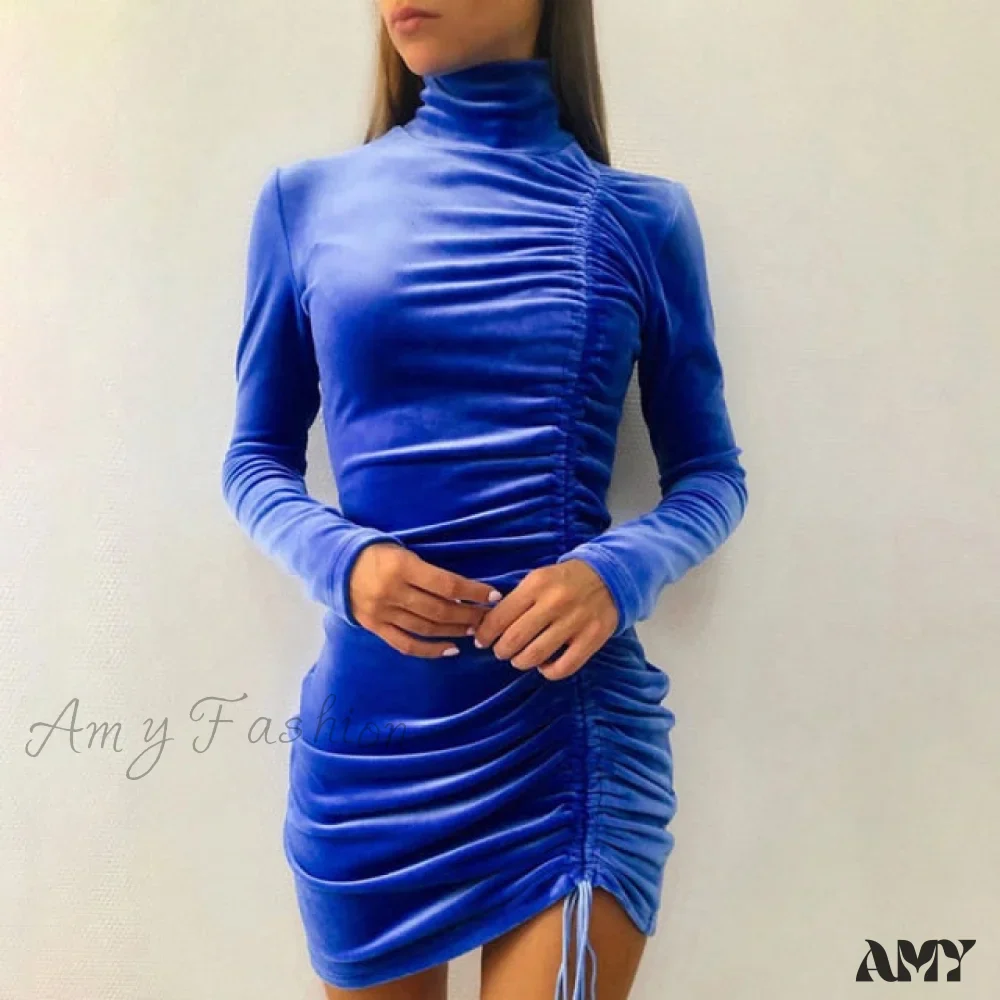 Amy Fashion - Clubwear Turtleneck Velvet Dresses - Image 5