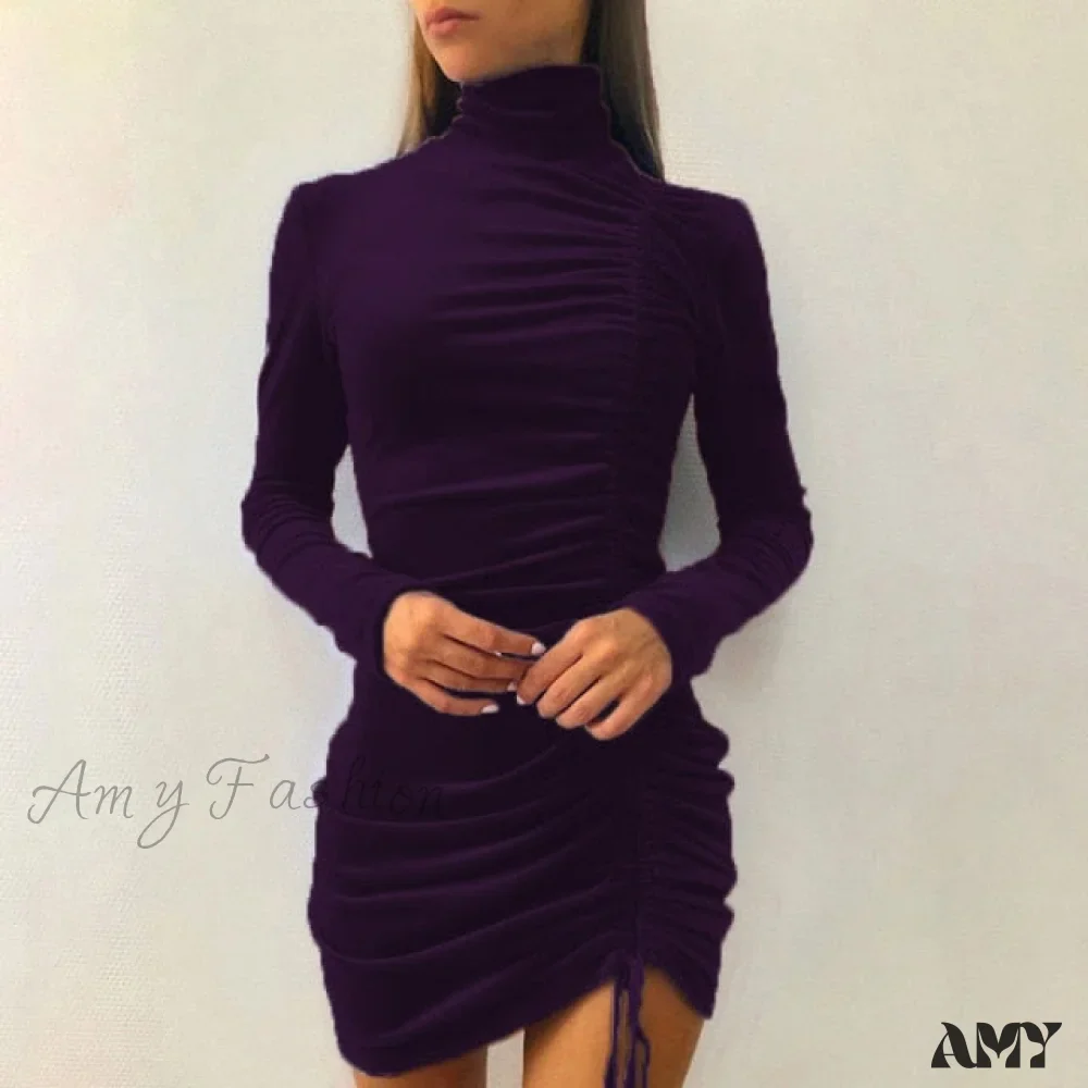 Amy Fashion - Clubwear Turtleneck Velvet Dresses - Image 7