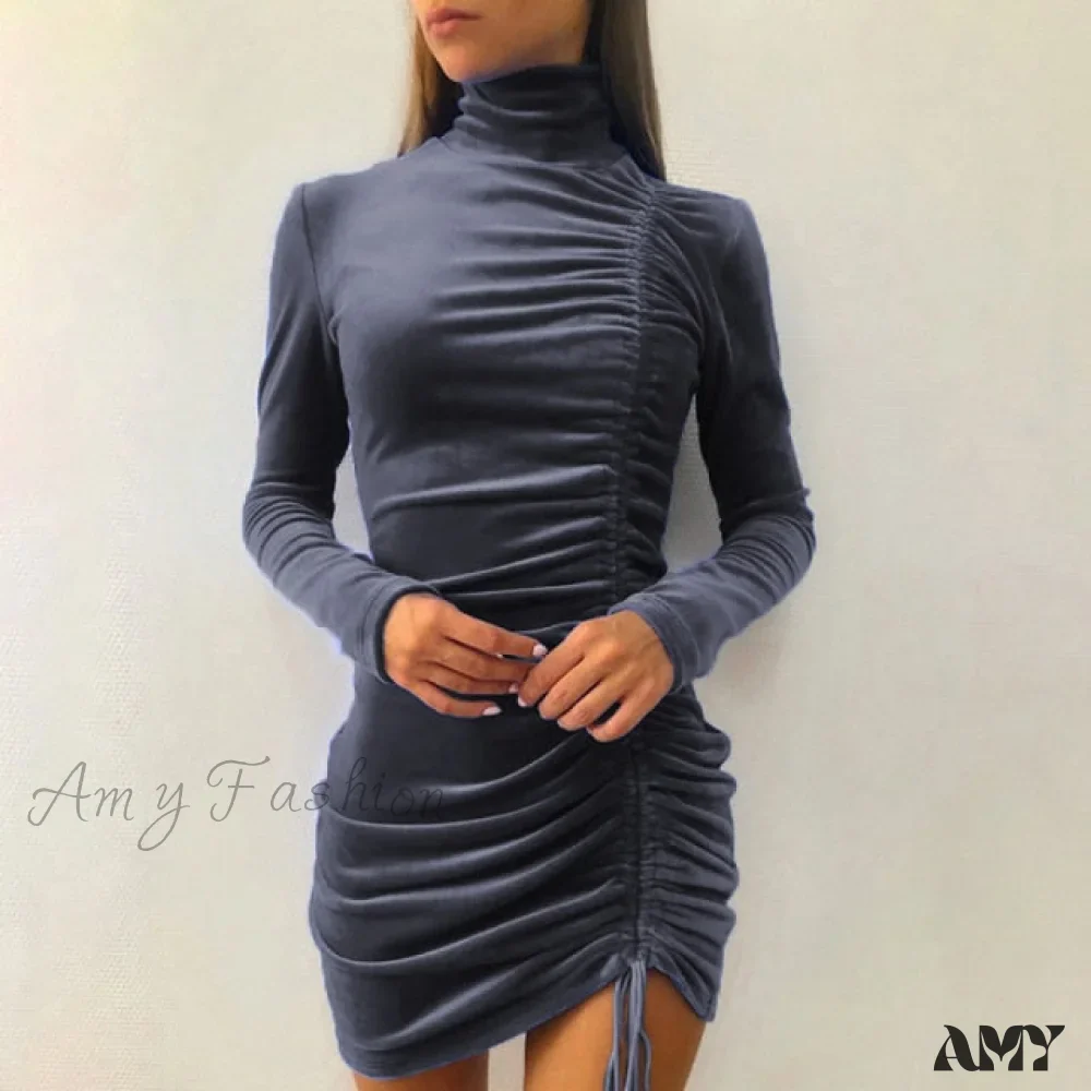 Amy Fashion - Clubwear Turtleneck Velvet Dresses - Image 9