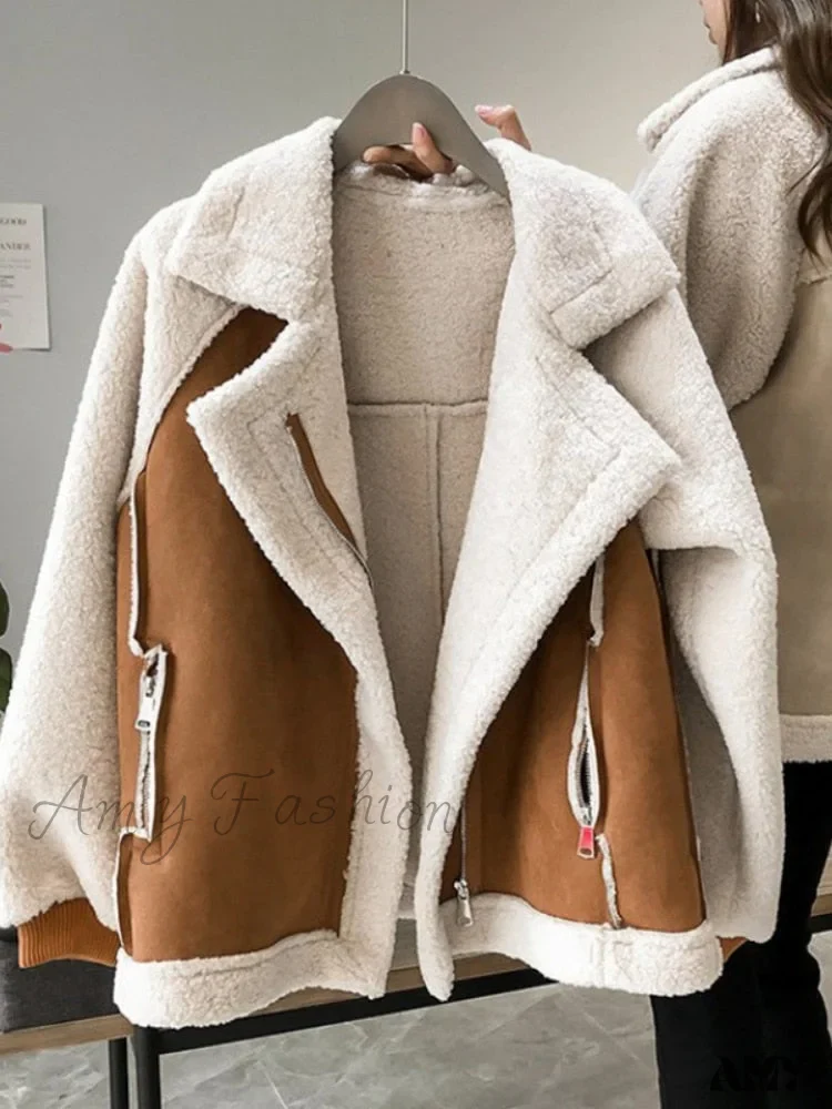 Amy Fashion - Harajuku Faux Leather Fur Patchwork Coat - Image 4