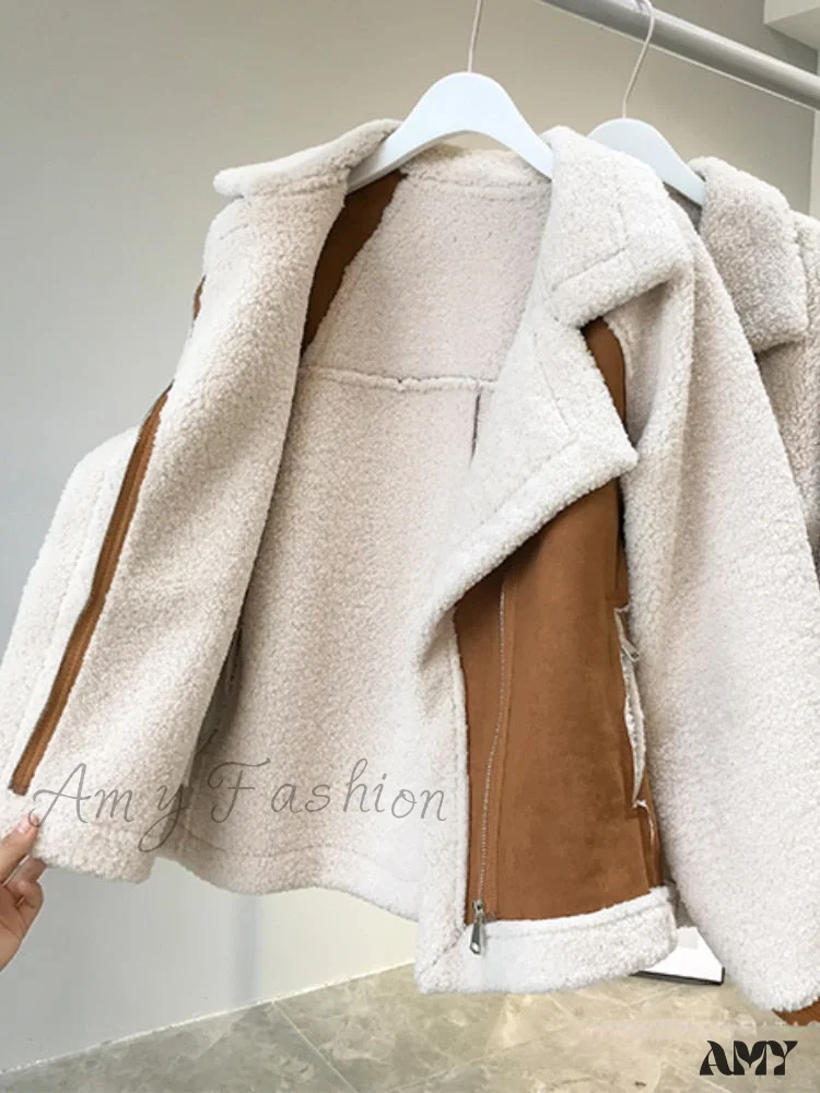 Amy Fashion - Harajuku Faux Leather Fur Patchwork Coat - Image 5