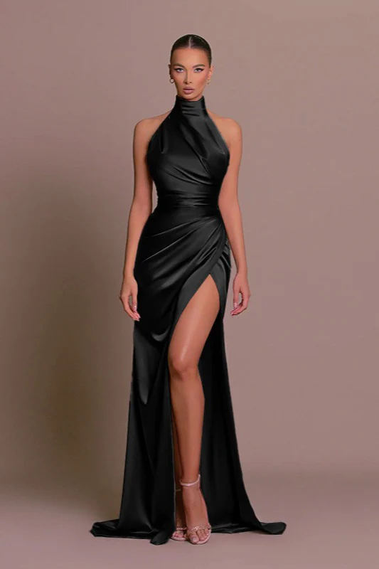 Collared Halter Sleeveless Split Slim Maxi Party Dress - Image 5