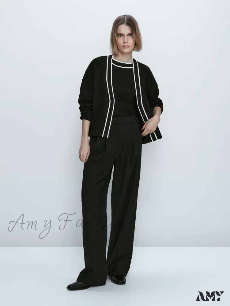 College Style Contrast Color Casual All-matching Temperament Cozy Chic Warm Cardigan - Image 2