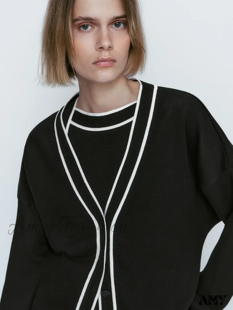 College Style Contrast Color Casual All-matching Temperament Cozy Chic Warm Cardigan - Image 3