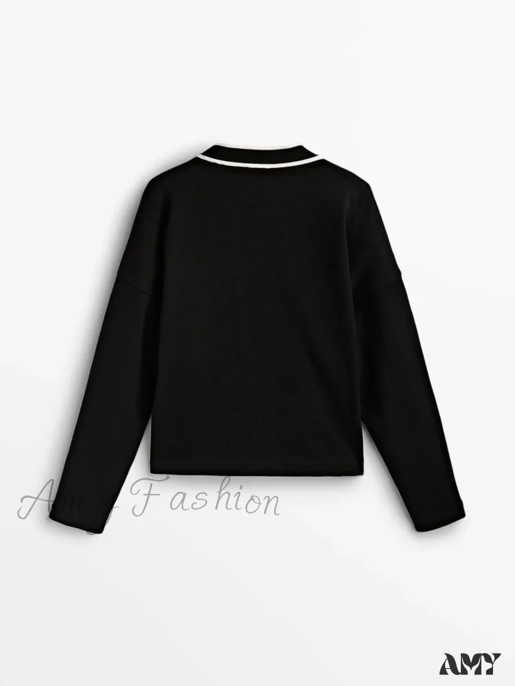 College Style Contrast Color Casual All-matching Temperament Cozy Chic Warm Cardigan - Image 4