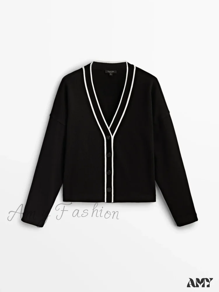 College Style Contrast Color Casual All-matching Temperament Cozy Chic Warm Cardigan - Image 5