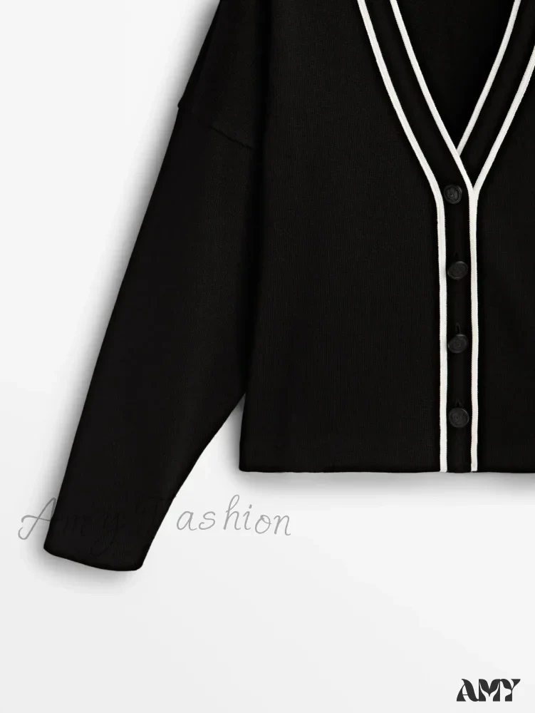 College Style Contrast Color Casual All-matching Temperament Cozy Chic Warm Cardigan - Image 6