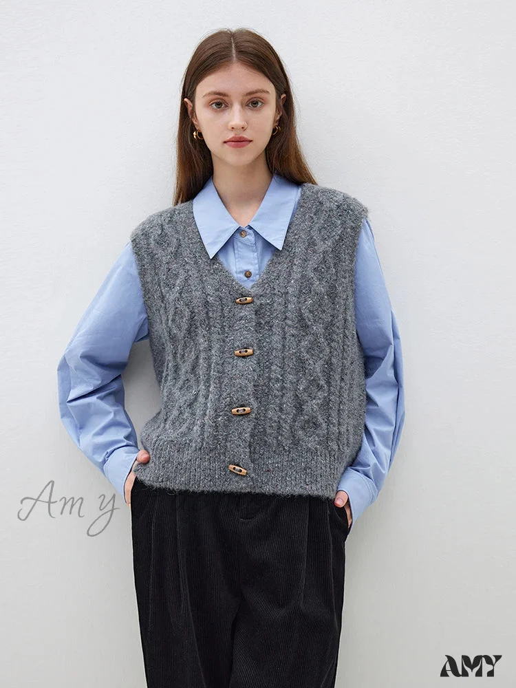 College Style Knitted Vest Autumn Winter New Horn Button Sweater Tank Tops Casual Office Lady Coat - Image 2