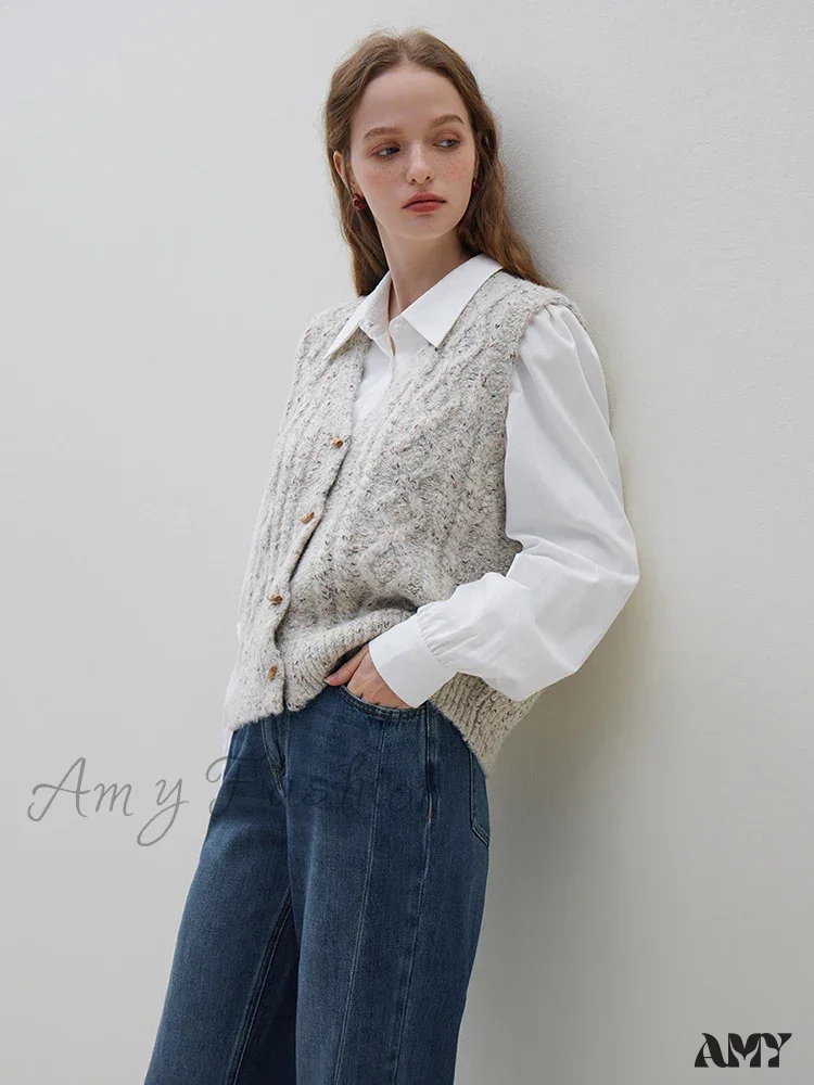College Style Knitted Vest Autumn Winter New Horn Button Sweater Tank Tops Casual Office Lady Coat - Image 3