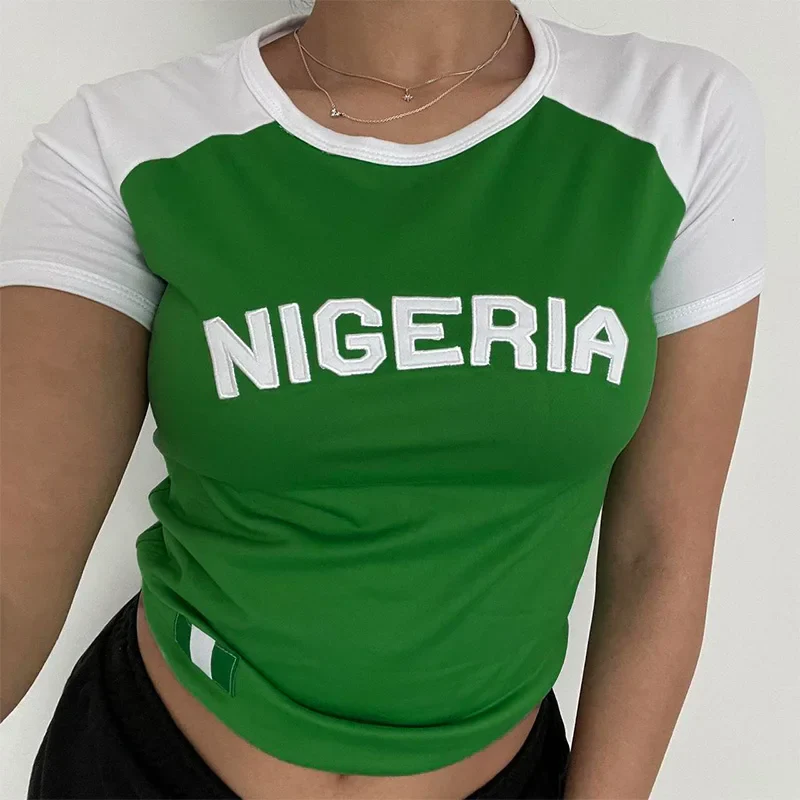 Color Block Embroidered Green T-shirt