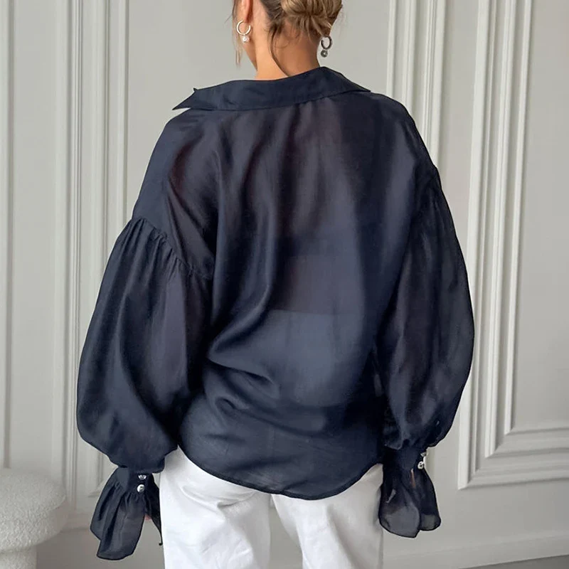Commuting See-Through Flare Blouse - Image 3
