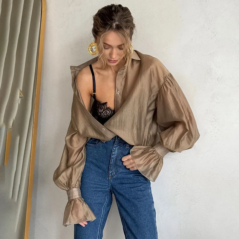 Commuting See-Through Flare Blouse - Image 5