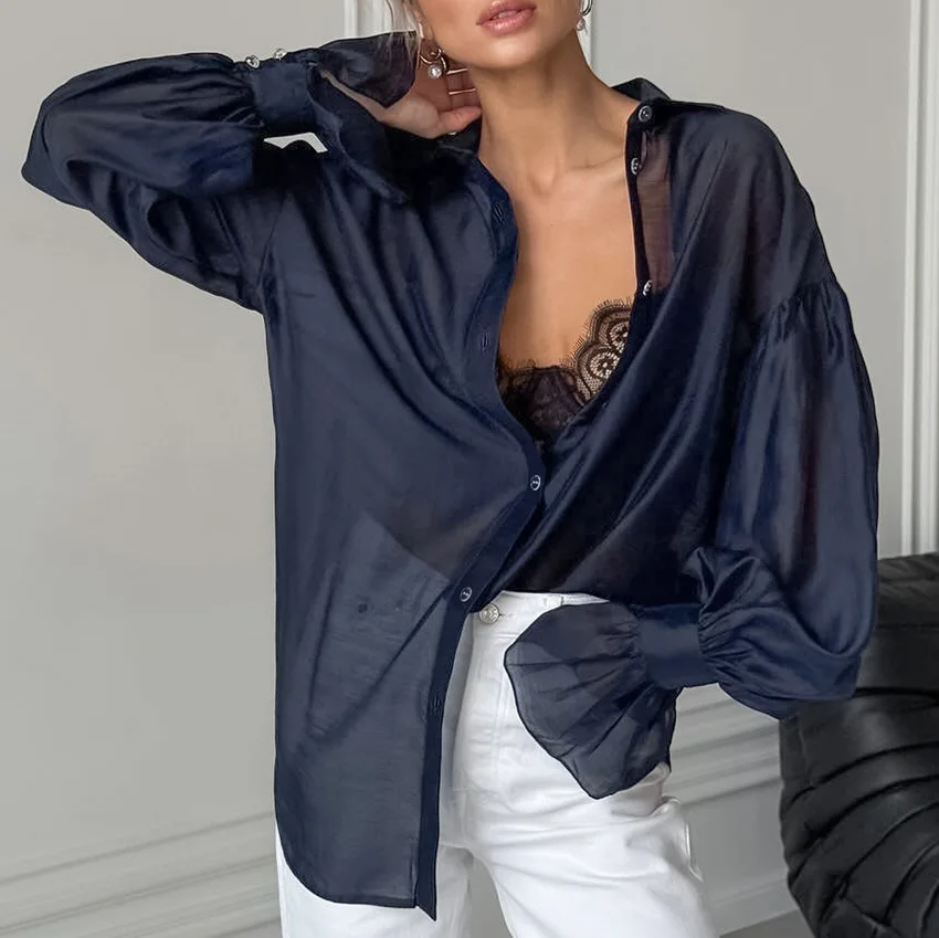 Commuting See-Through Flare Blouse - Image 7