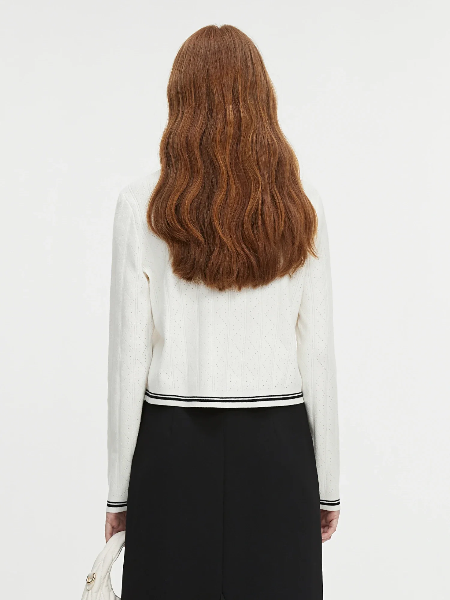 Contrast Color Round Neck Knit Cardigan - Image 2