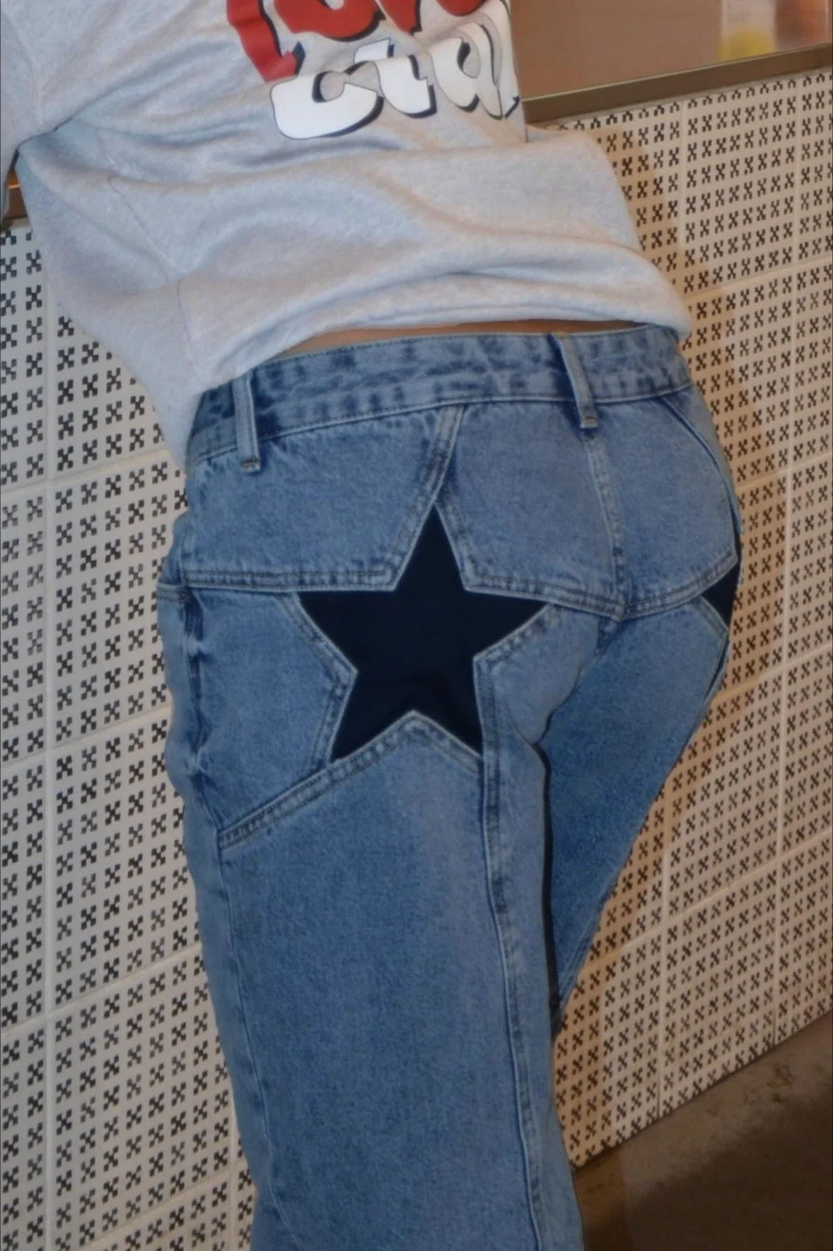 Contrast Patchwork Y2K Retro Star Back Casual Jeans - Image 10