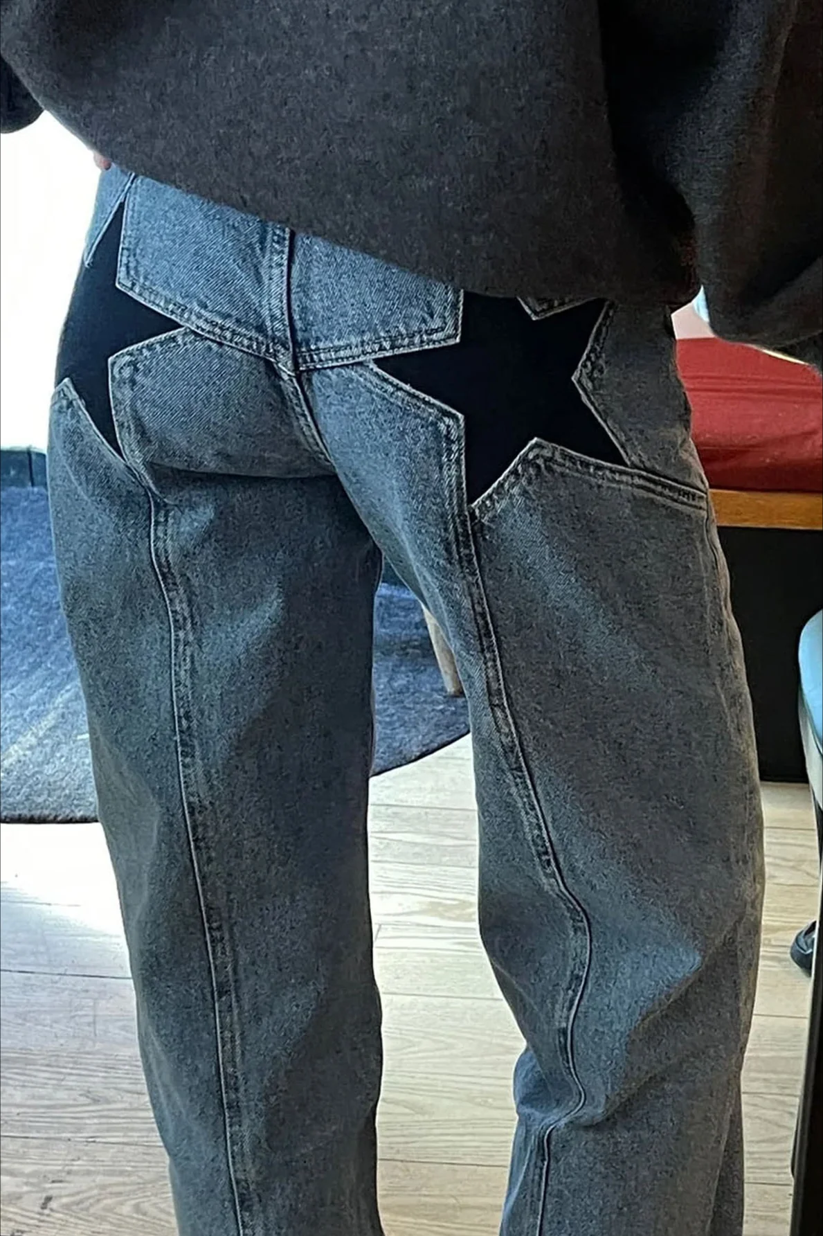 Contrast Patchwork Y2K Retro Star Back Casual Jeans - Image 11