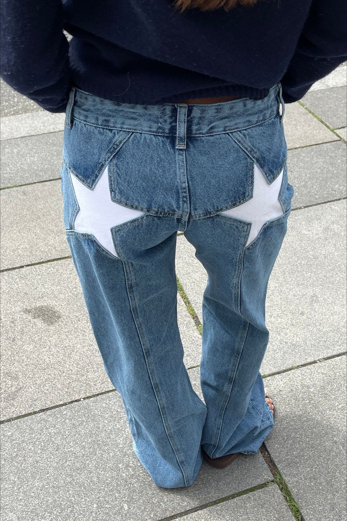 Contrast Patchwork Y2K Retro Star Back Casual Jeans - Image 13