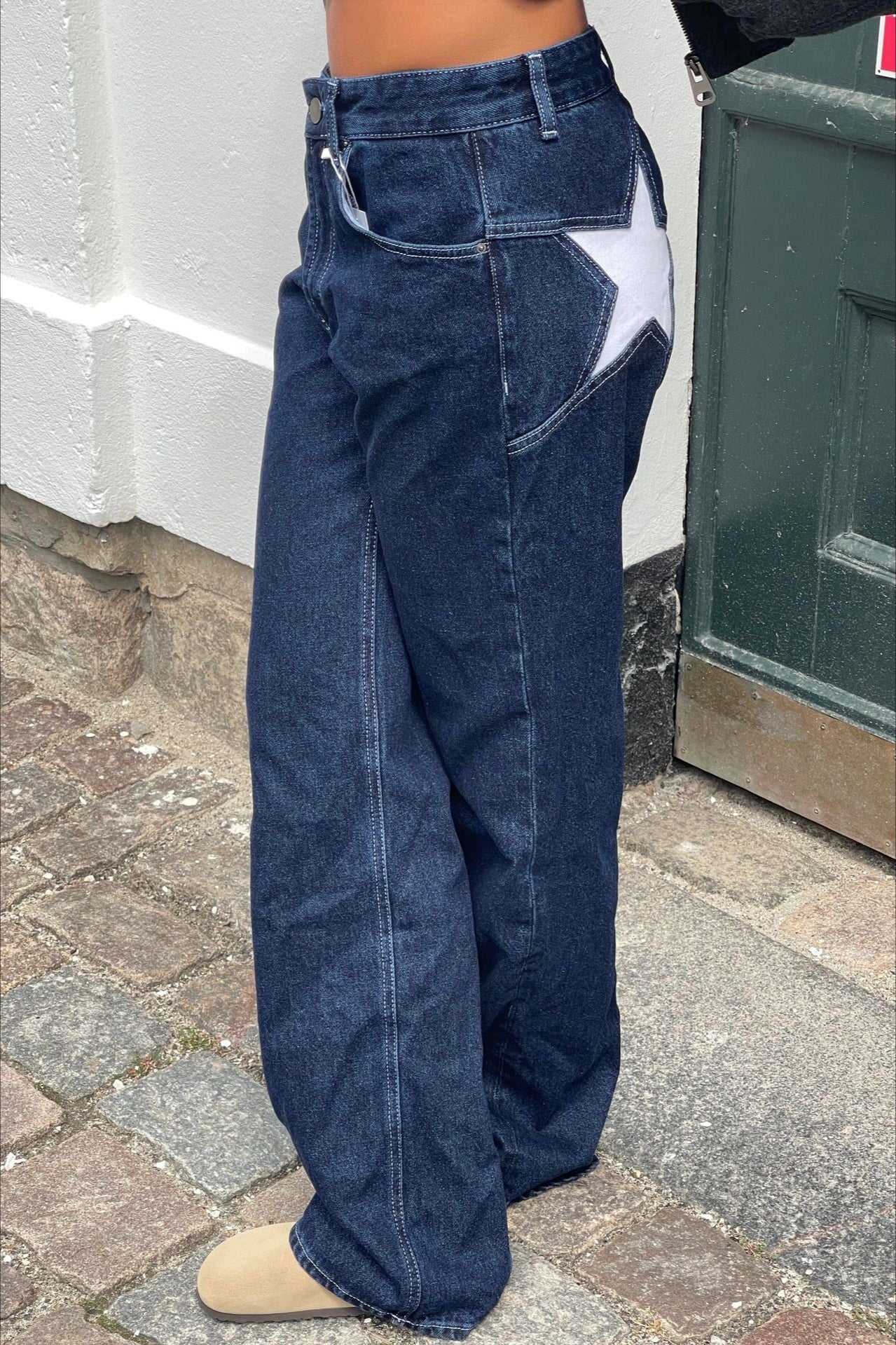 Contrast Patchwork Y2K Retro Star Back Casual Jeans - Image 2