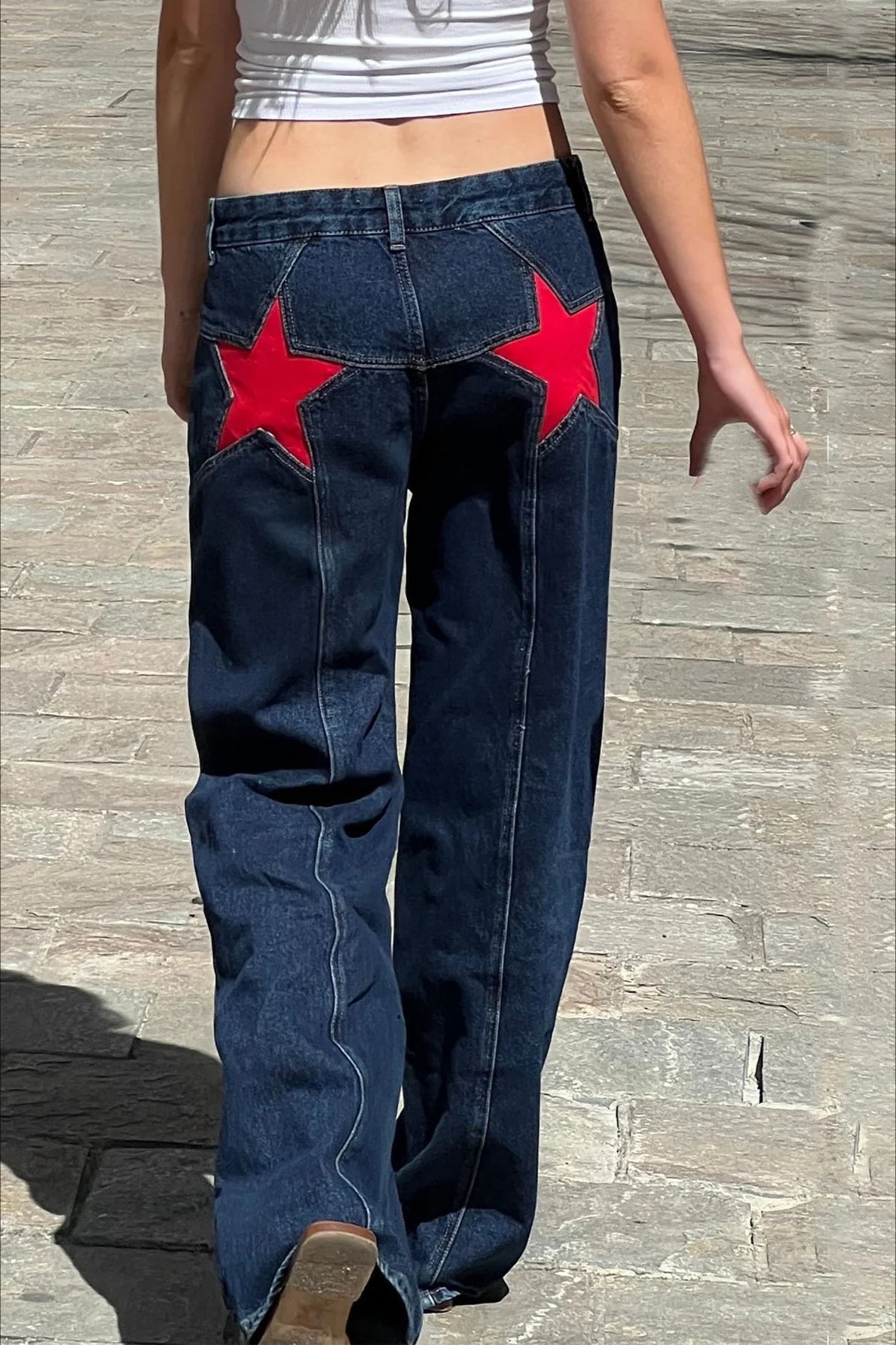 Contrast Patchwork Y2K Retro Star Back Casual Jeans - Image 6