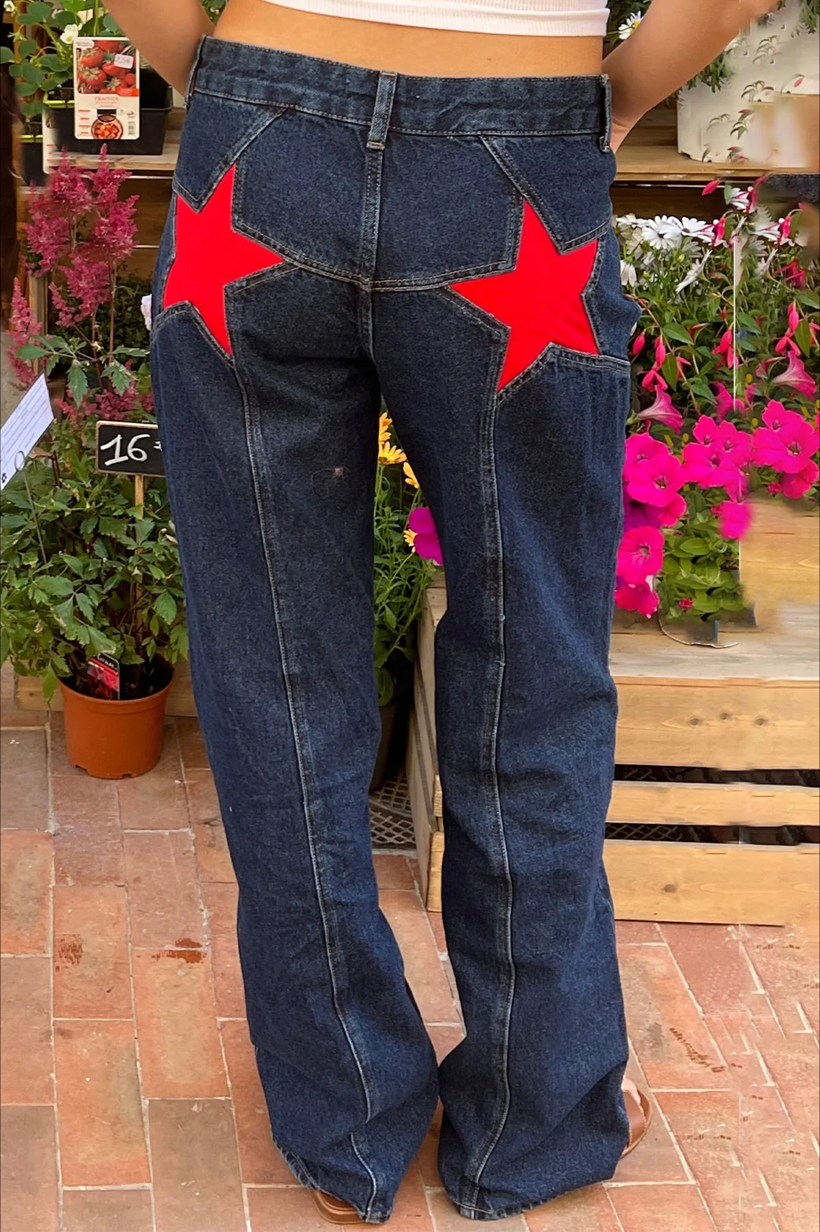 Contrast Patchwork Y2K Retro Star Back Casual Jeans - Image 7