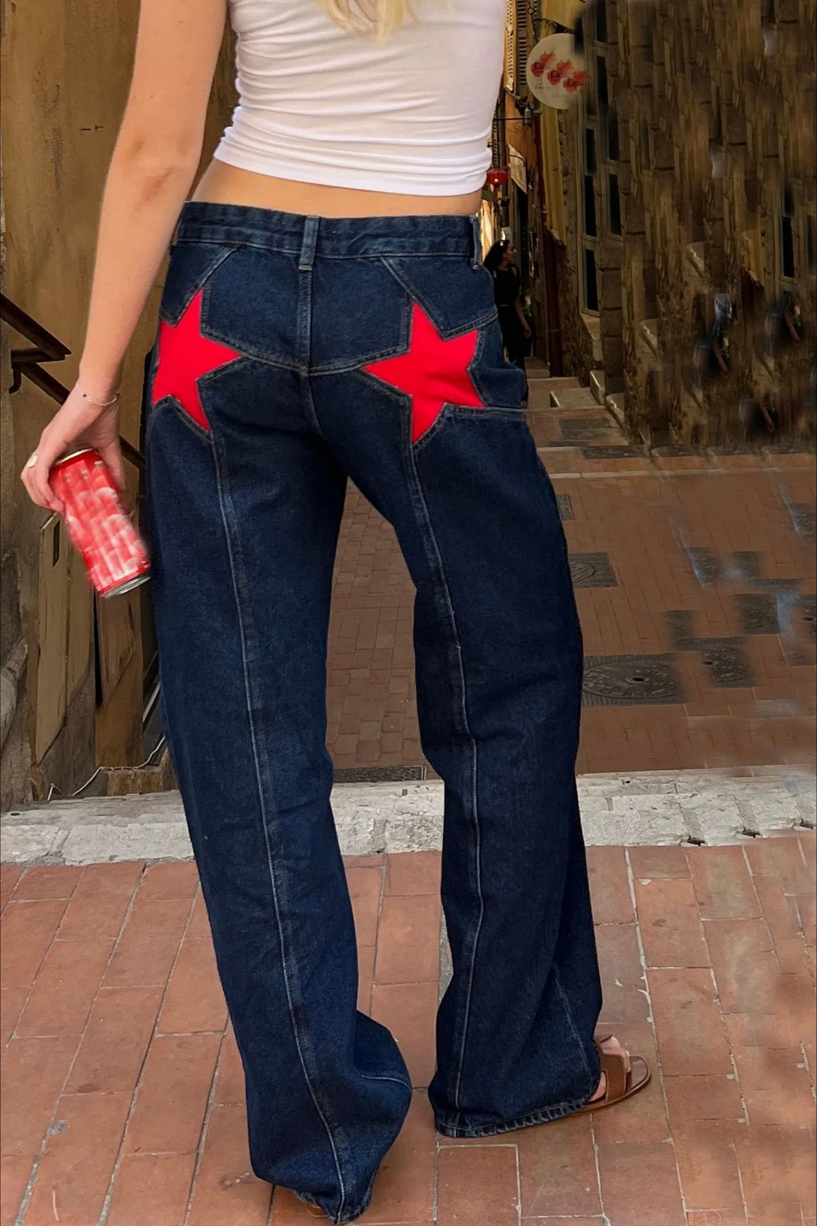 Contrast Patchwork Y2K Retro Star Back Casual Jeans - Image 8