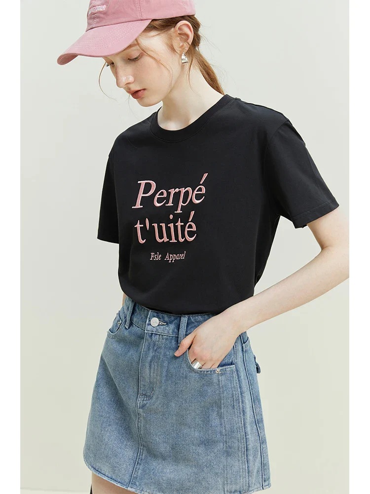 Cool Letter Embroidery Loose T-shirt - Image 4