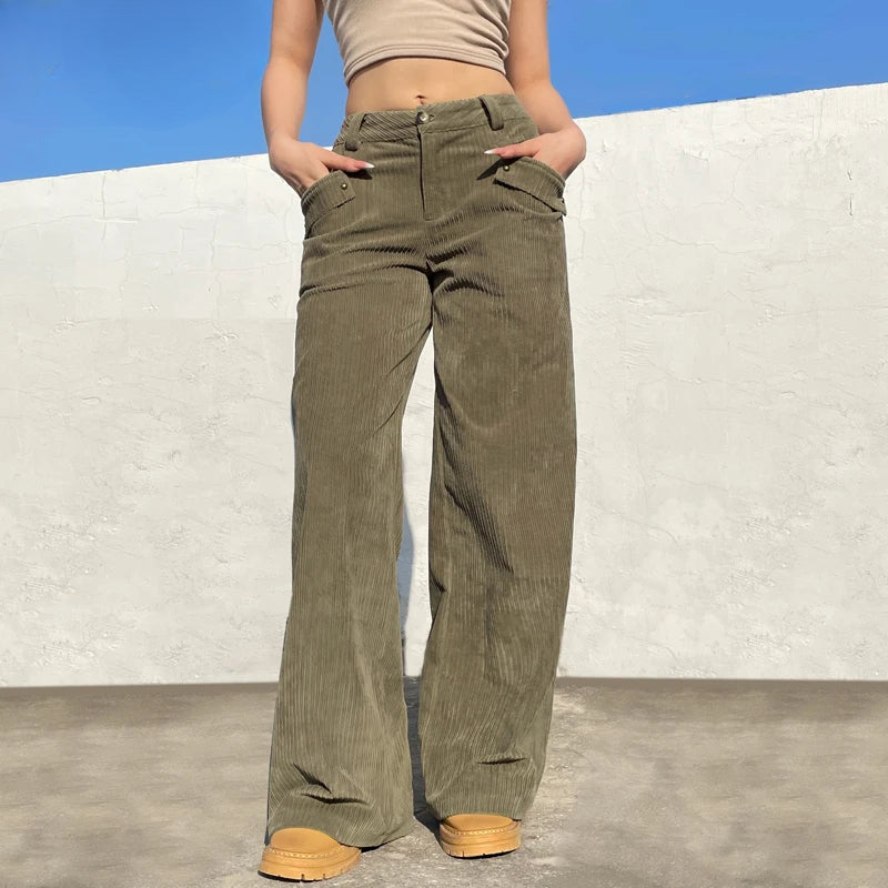 Corduroy Button Straight Pant