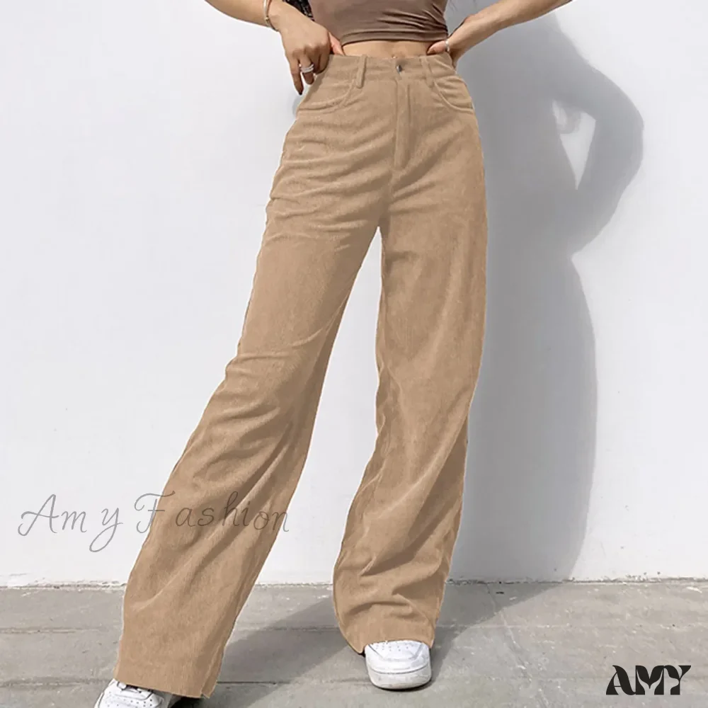 Corduroy Retro High Waist Straight Leg Casual Pants - Image 2