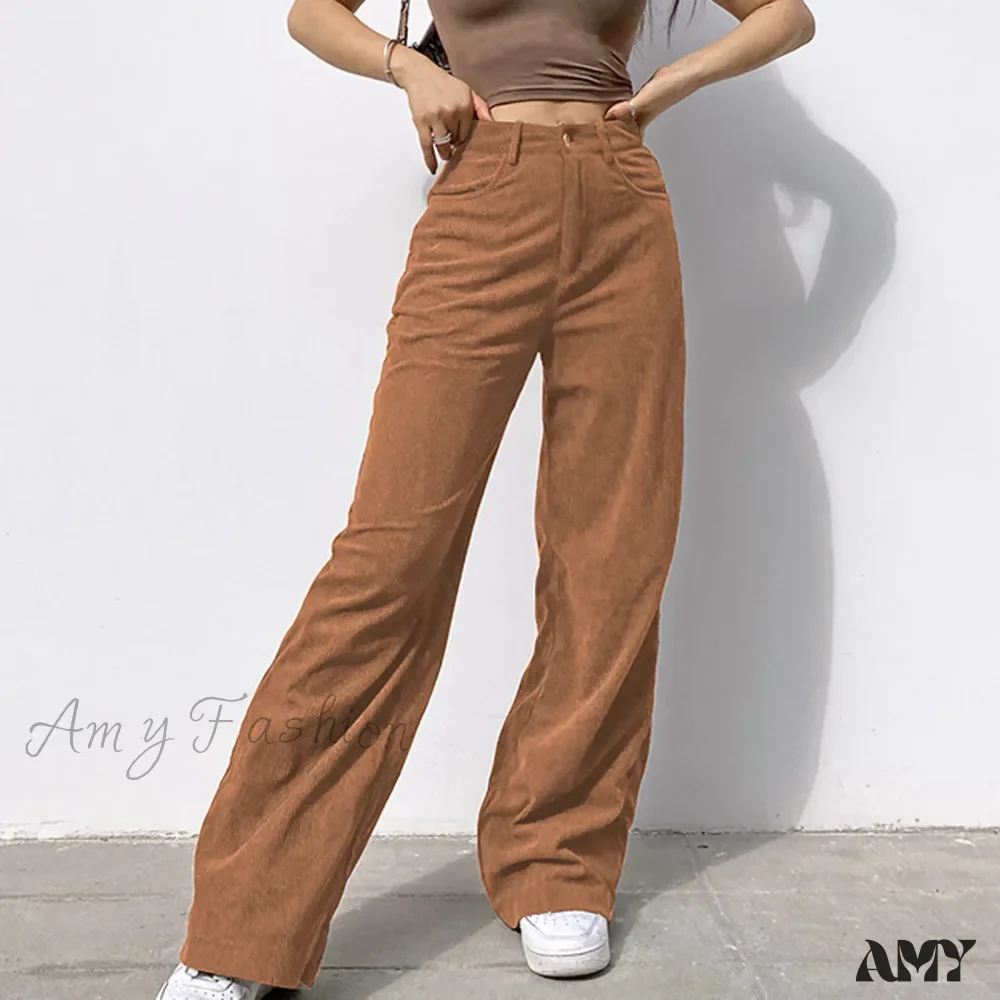Corduroy Retro High Waist Straight Leg Casual Pants - Image 3