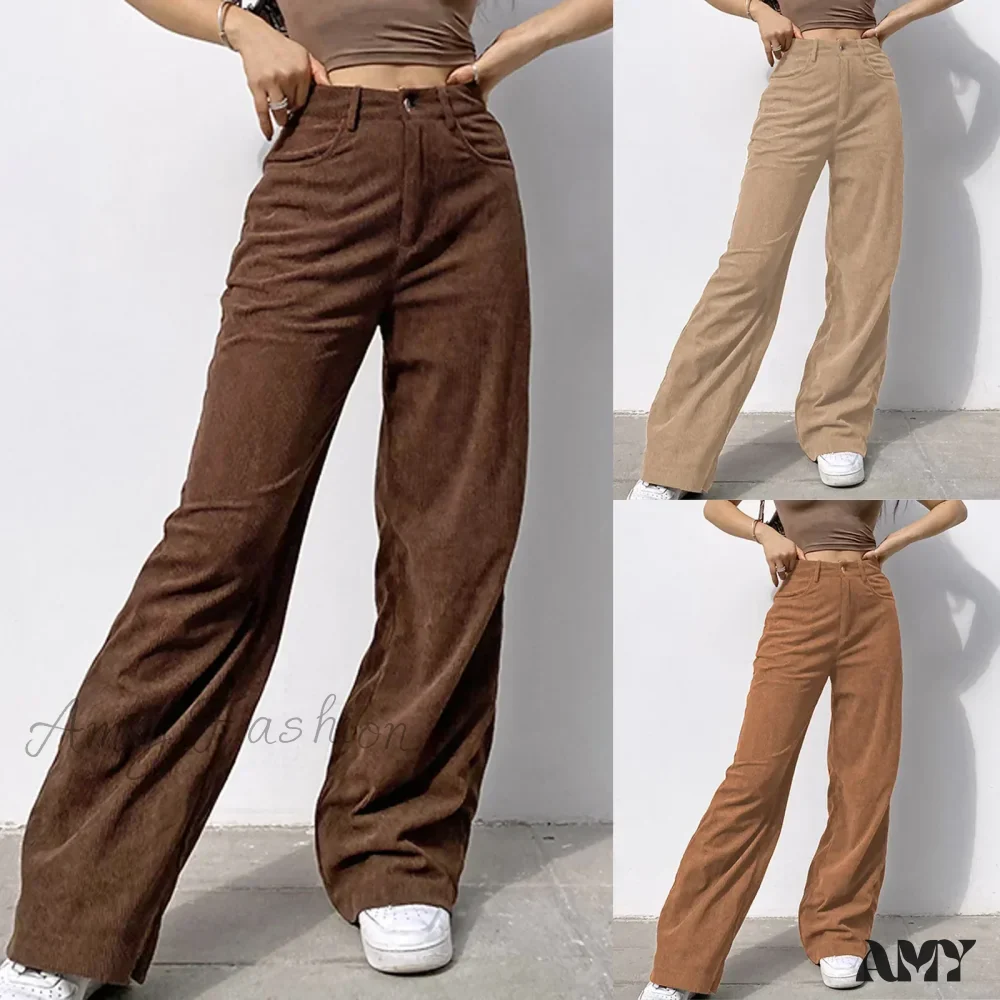 Corduroy Retro High Waist Straight Leg Casual Pants - Image 4