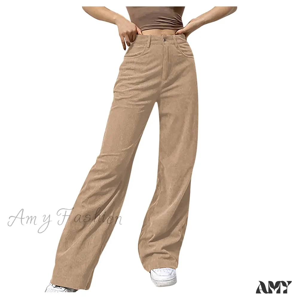 Corduroy Retro High Waist Straight Leg Casual Pants - Image 6