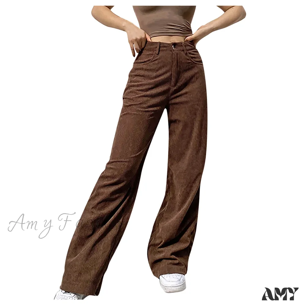 Corduroy Retro High Waist Straight Leg Casual Pants - Image 7
